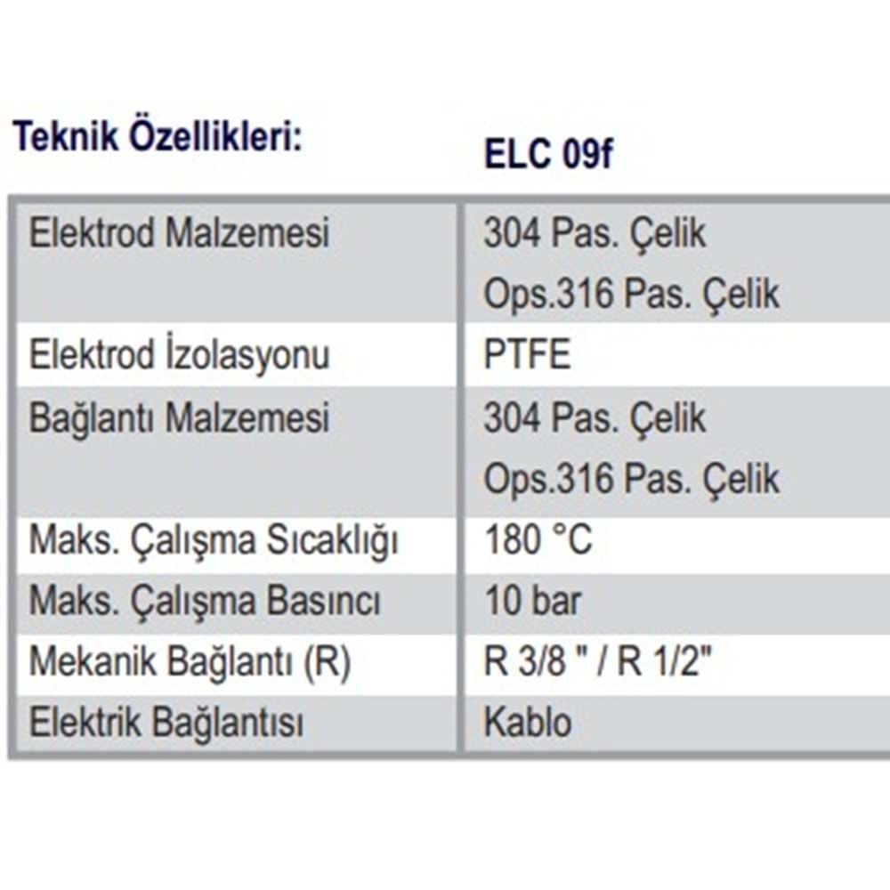 ELC 09f İletkenlk Tp Sevye Elektrodu R 1/2