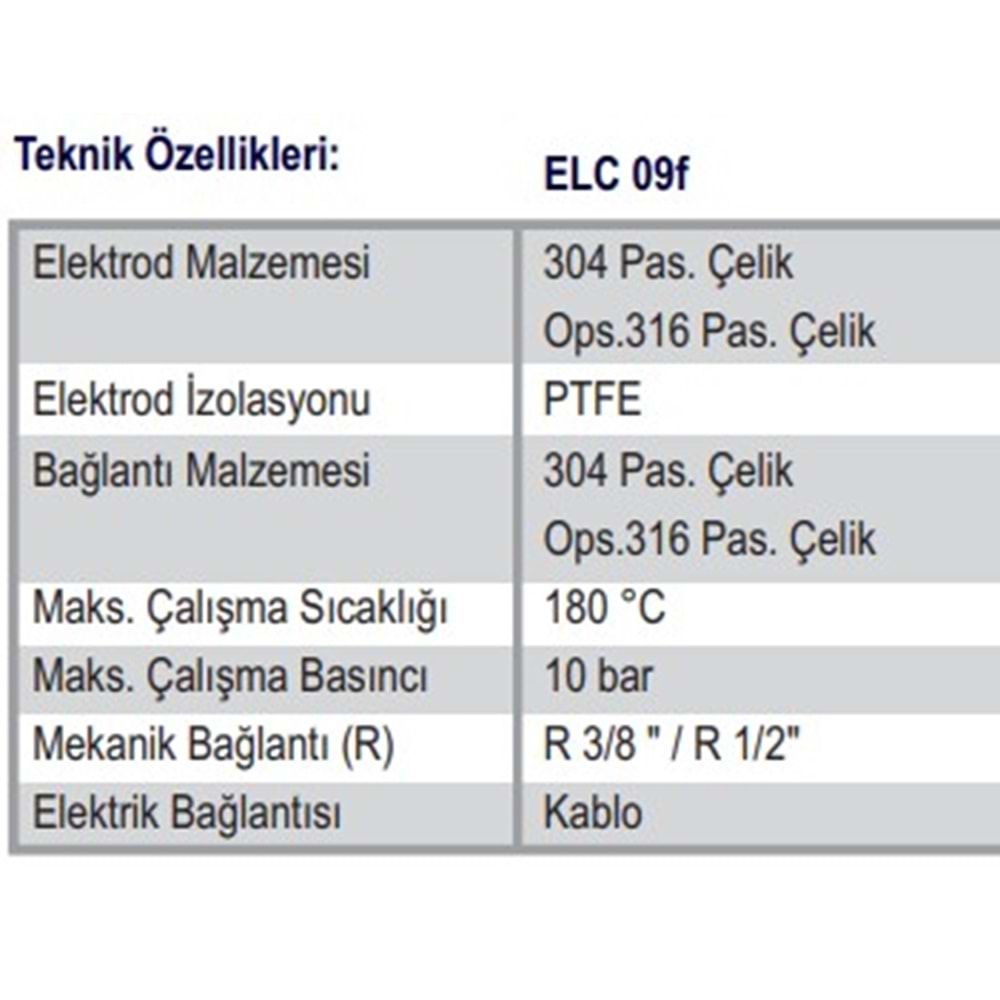 ELC 09f İletkenlk Tp Sevye Elektrodu R 1/2