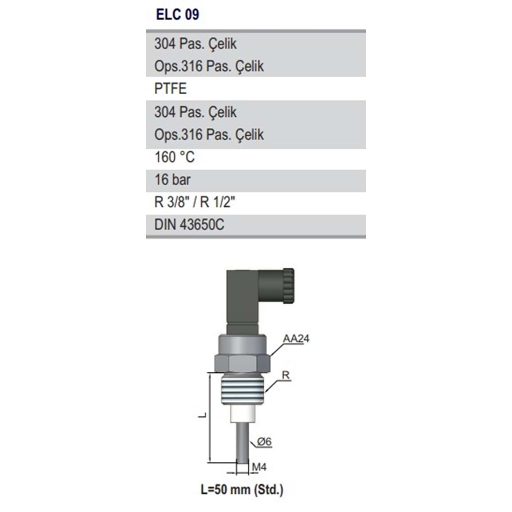 ELC 09 İletkenlik Tip Seviye Elektrodu R 1/2