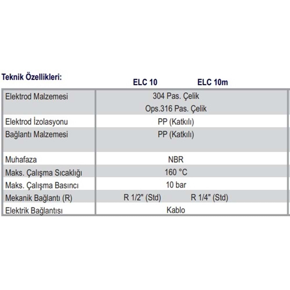 ELC 10 İletkenlik Tp Seviye Elektrodu R 1/2