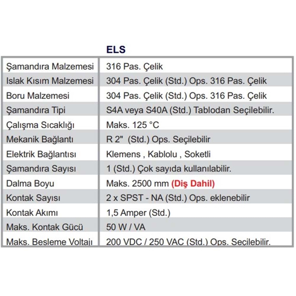 ELS-150-KABLOLU Şamandıralı Seviye Şalteri