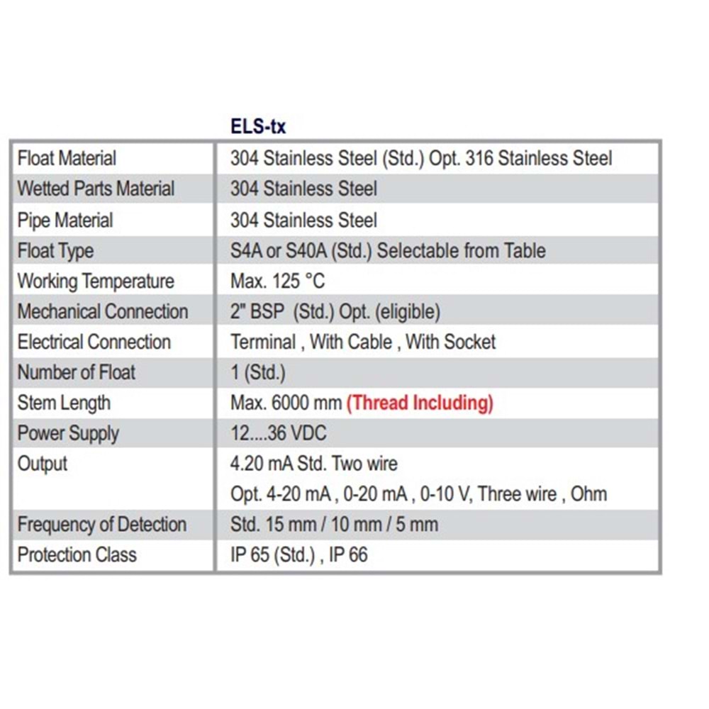 ELStx-10mm-175cm Şamandıralı Seviye Transmitteri
