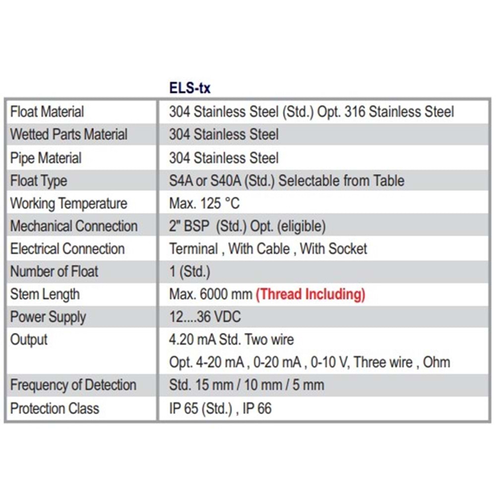 ELStx-5mm-200cm Şamandıralı Seviye Transmitteri