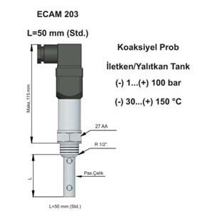 ECAM 203 Kapastif Seviye Sensörü - Düşük İletkenlikli Sıvılar