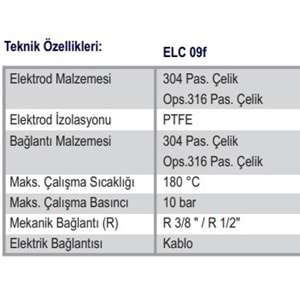 ELC 09f İletkenlk Tp Sevye Elektrodu R 3/8
