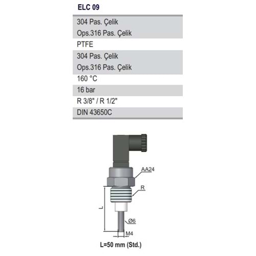 ELC 09 İletkenlik Tip Seviye Elektrodu R 3/8